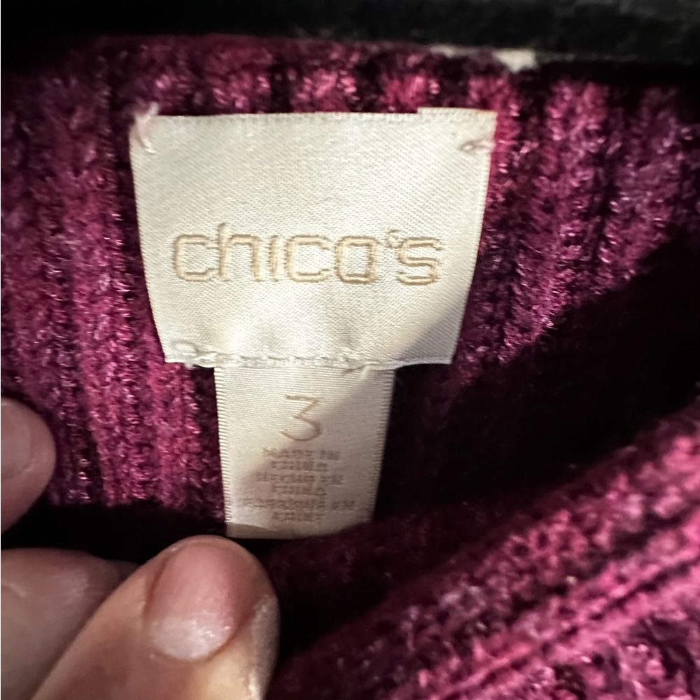 Chico's Maroon Poncho Sweater with Batwing Sleeves and Fine Knit - Picture 2 of 4